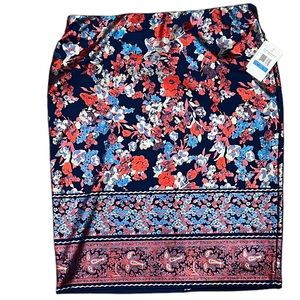 GORGEOUS. eci. Knit Pencil Skirt. Royal/Navy with beautiful shimmering print. XL